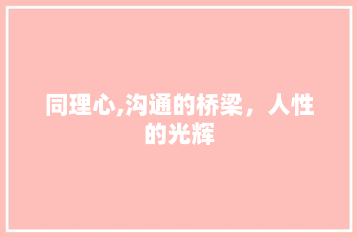 同理心,沟通的桥梁，人性的光辉