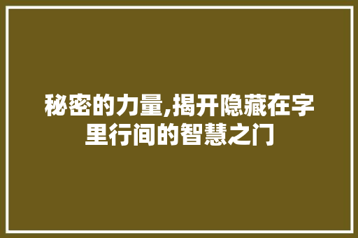 秘密的力量,揭开隐藏在字里行间的智慧之门