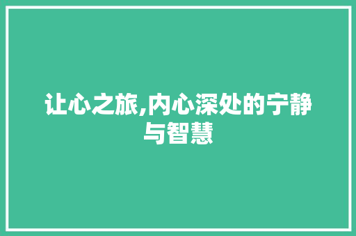 让心之旅,内心深处的宁静与智慧