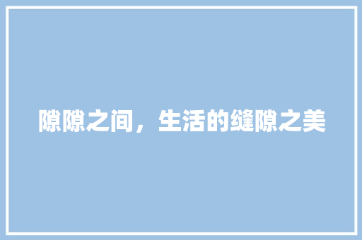 隙隙之间，生活的缝隙之美