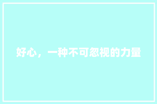 好心，一种不可忽视的力量