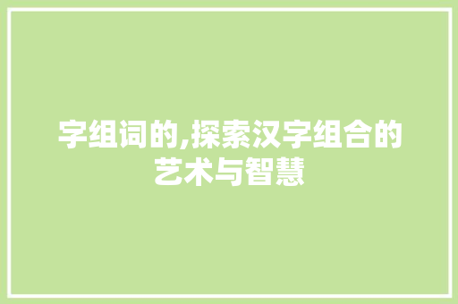字组词的,探索汉字组合的艺术与智慧