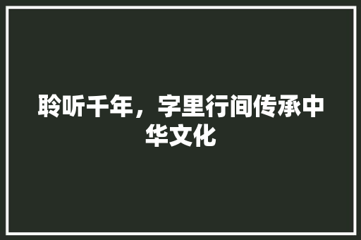 聆听千年，字里行间传承中华文化