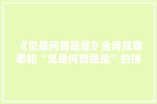 《见是何曾是是》全诗及意思和“见是何曾是是”的拼音注释