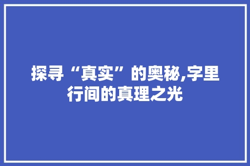 探寻“真实”的奥秘,字里行间的真理之光