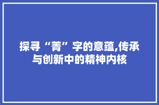 探寻“菁”字的意蕴,传承与创新中的精神内核