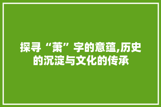 探寻“萧”字的意蕴,历史的沉淀与文化的传承