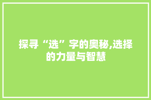 探寻“选”字的奥秘,选择的力量与智慧