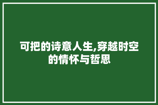 可把的诗意人生,穿越时空的情怀与哲思