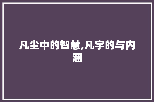 凡尘中的智慧,凡字的与内涵