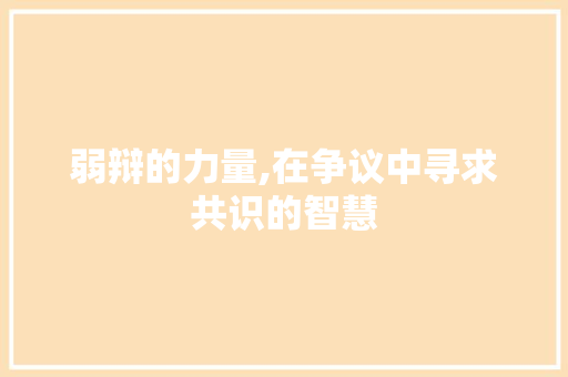 弱辩的力量,在争议中寻求共识的智慧