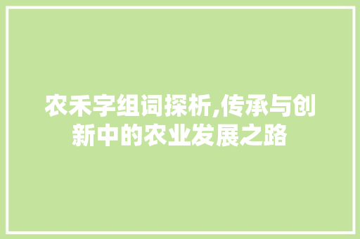 农禾字组词探析,传承与创新中的农业发展之路