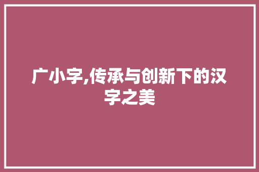 广小字,传承与创新下的汉字之美