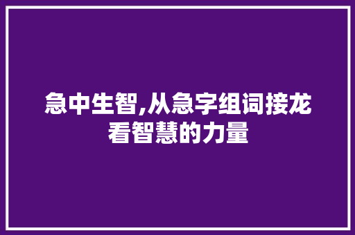 急中生智,从急字组词接龙看智慧的力量