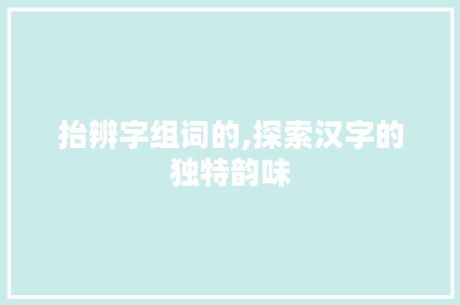 抬辨字组词的,探索汉字的独特韵味