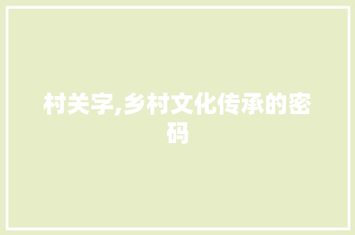 村关字,乡村文化传承的密码