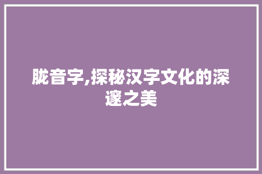 胧音字,探秘汉字文化的深邃之美