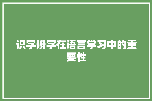 识字辨字在语言学习中的重要性
