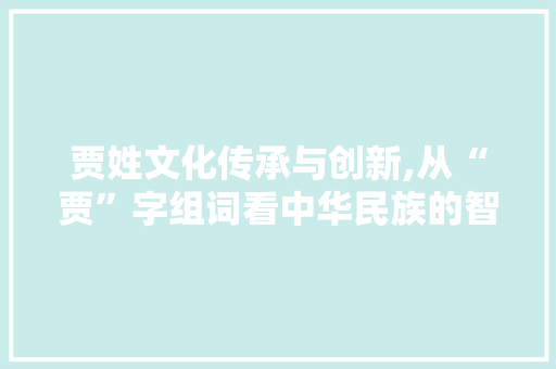 贾姓文化传承与创新,从“贾”字组词看中华民族的智慧与担当