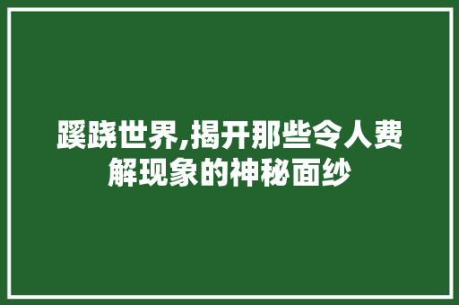 蹊跷世界,揭开那些令人费解现象的神秘面纱