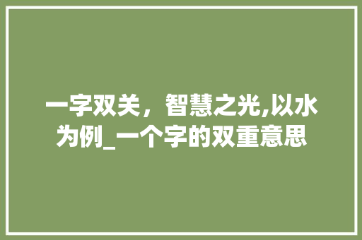 一字双关，智慧之光,以水为例_一个字的双重意思 社交媒体