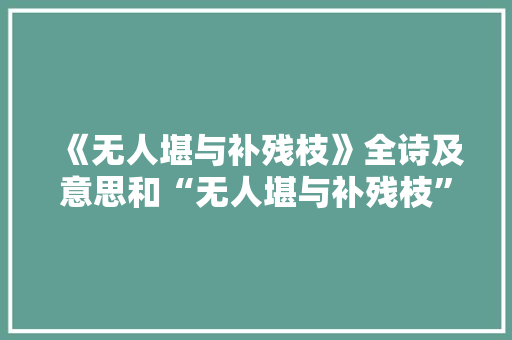 《无人堪与补残枝》全诗及意思和“无人堪与补残枝”的拼音注释