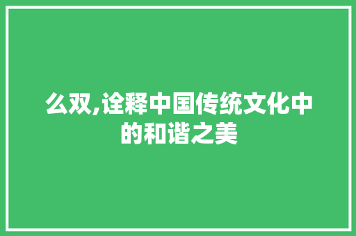 么双,诠释中国传统文化中的和谐之美