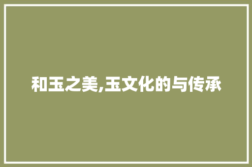 和玉之美,玉文化的与传承
