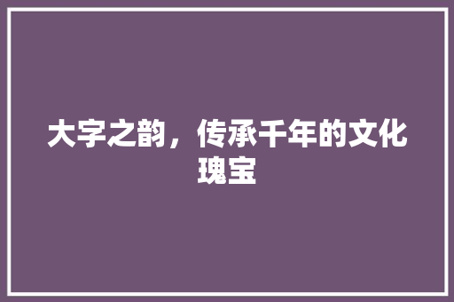 大字之韵，传承千年的文化瑰宝