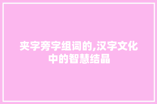 夹字旁字组词的,汉字文化中的智慧结晶