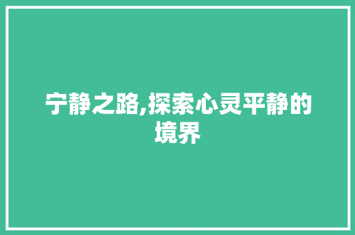 宁静之路,探索心灵平静的境界
