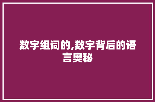 数字组词的,数字背后的语言奥秘