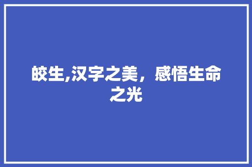 皎生,汉字之美，感悟生命之光