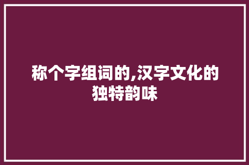 称个字组词的,汉字文化的独特韵味