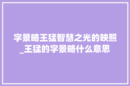 字景略王猛智慧之光的映照_王猛的字景略什么意思