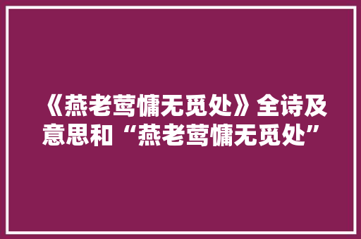 《燕老莺慵无觅处》全诗及意思和“燕老莺慵无觅处”的拼音注释