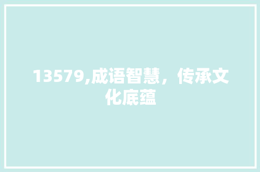 13579,成语智慧，传承文化底蕴