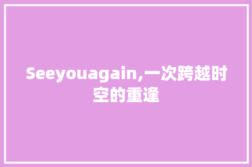 Seeyouagain,一次跨越时空的重逢