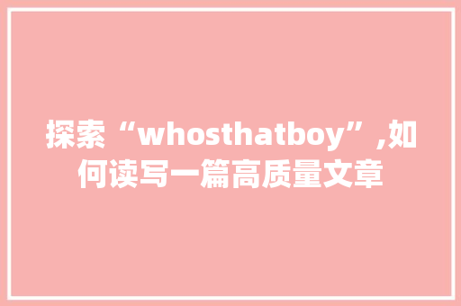 探索“whosthatboy”,如何读写一篇高质量文章