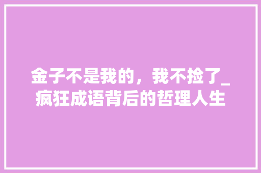 金子不是我的，我不捡了_疯狂成语背后的哲理人生