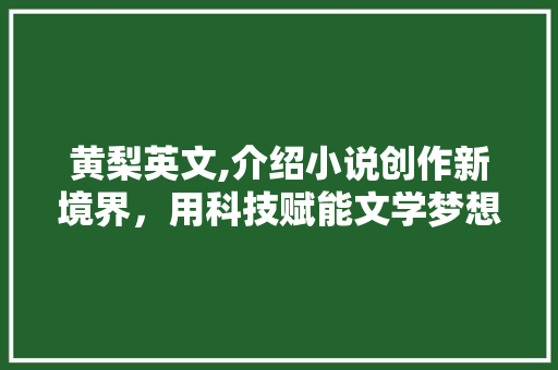黄梨英文,介绍小说创作新境界，用科技赋能文学梦想
