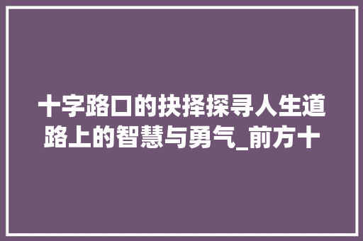 十字路口的抉择探寻人生道路上的智慧与勇气_前方十字路的意思