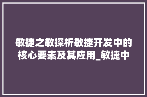 敏捷之敏探析敏捷开发中的核心要素及其应用_敏捷中的敏字是什么意思