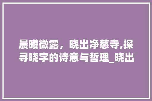 晨曦微露，晓出净慈寺,探寻晓字的诗意与哲理_晓出净慈寺的晓字的意思