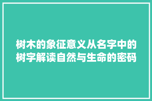 树木的象征意义从名字中的树字解读自然与生命的密码_名字里的树字什么意思啊