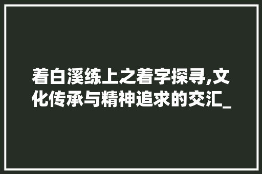 着白溪练上之着字探寻,文化传承与精神追求的交汇_着白溪练上的着字的意思