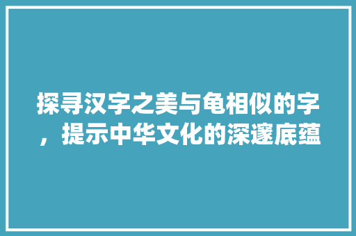 探寻汉字之美与龟相似的字，提示中华文化的深邃底蕴_和龟更像的字是什么意思