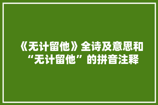 《无计留他》全诗及意思和“无计留他”的拼音注释
