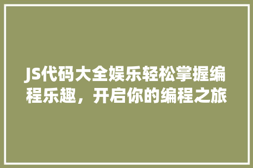 JS代码大全娱乐轻松掌握编程乐趣，开启你的编程之旅