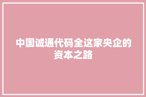 中国诚通代码全这家央企的资本之路 会议纪要